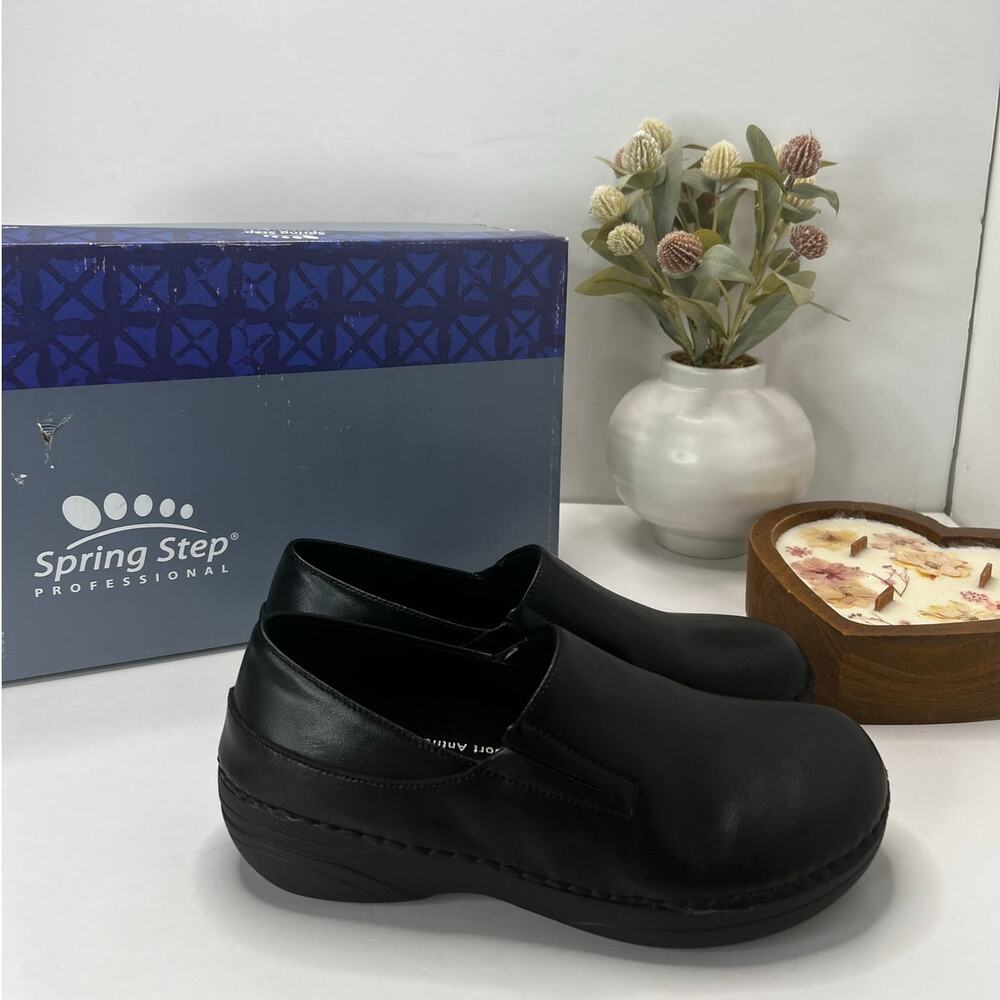Spring Step Manila Leather Work Slip Resistant Clog Black 581587 Women's 6M NWB